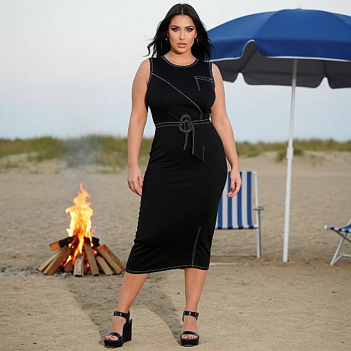 Plus-Size Woman by Beach Bonfire