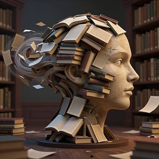 Surreal 3D Human-Book Vortex Sculpture
