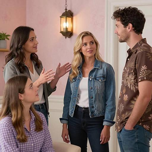 Warmly Lit Room with Four People