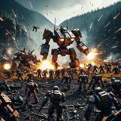 Massive Mecha Battle in Wilderness