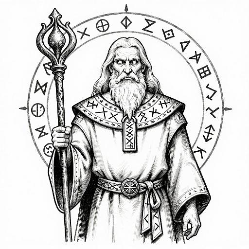 Ink Drawing of Rune Priest