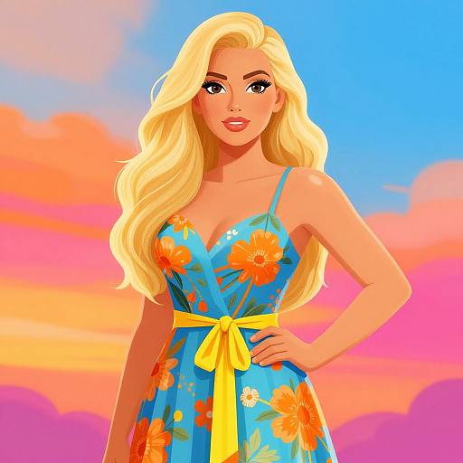 Confident Blonde Woman in Vibrant Sundress