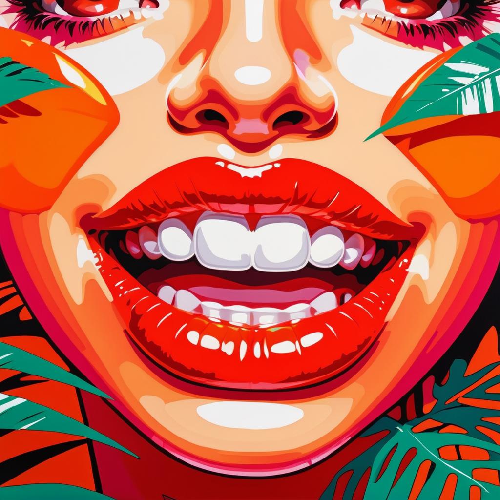 Vibrant Pop Art Red Lips Painting