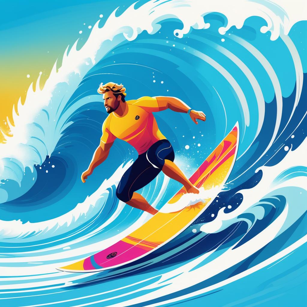 Dynamic Surfer Riding a Giant Wave