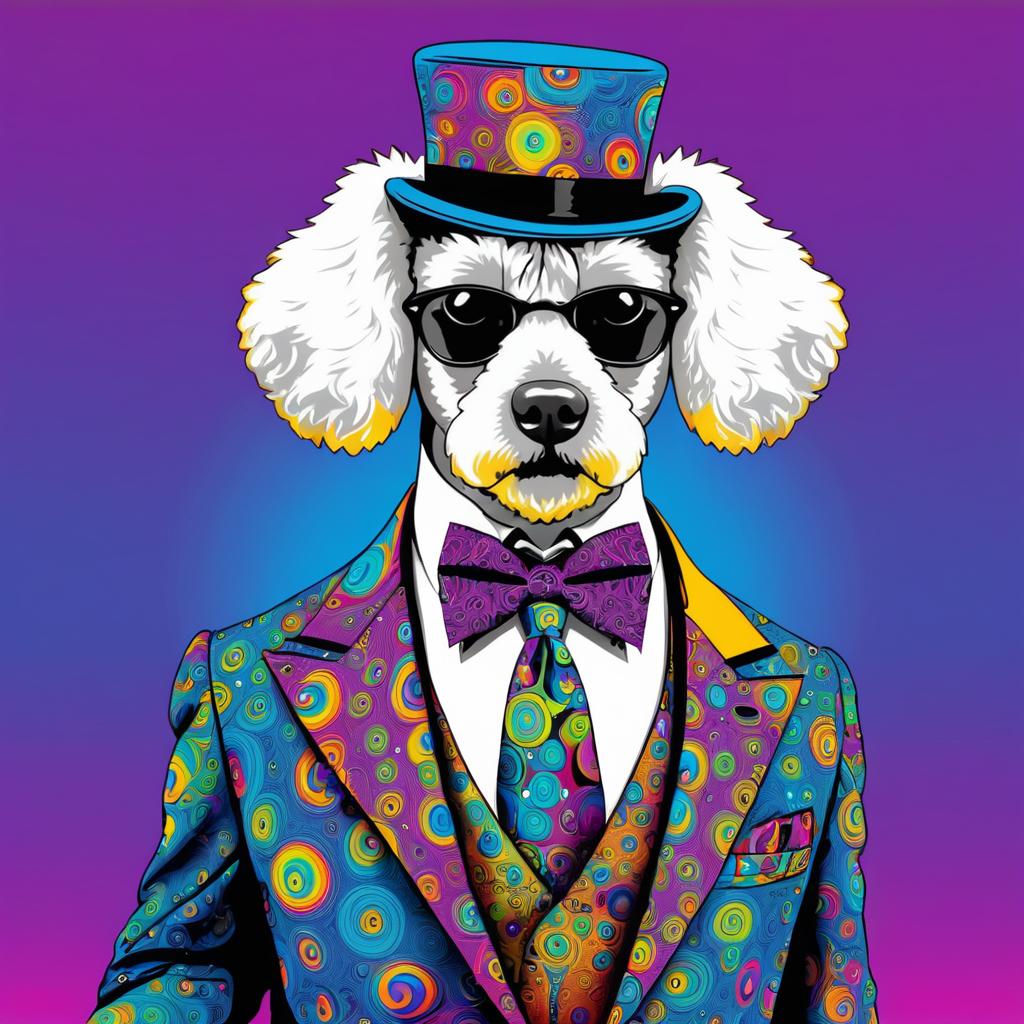 Stylish Poodle with Monocle and Psychedelic Tie