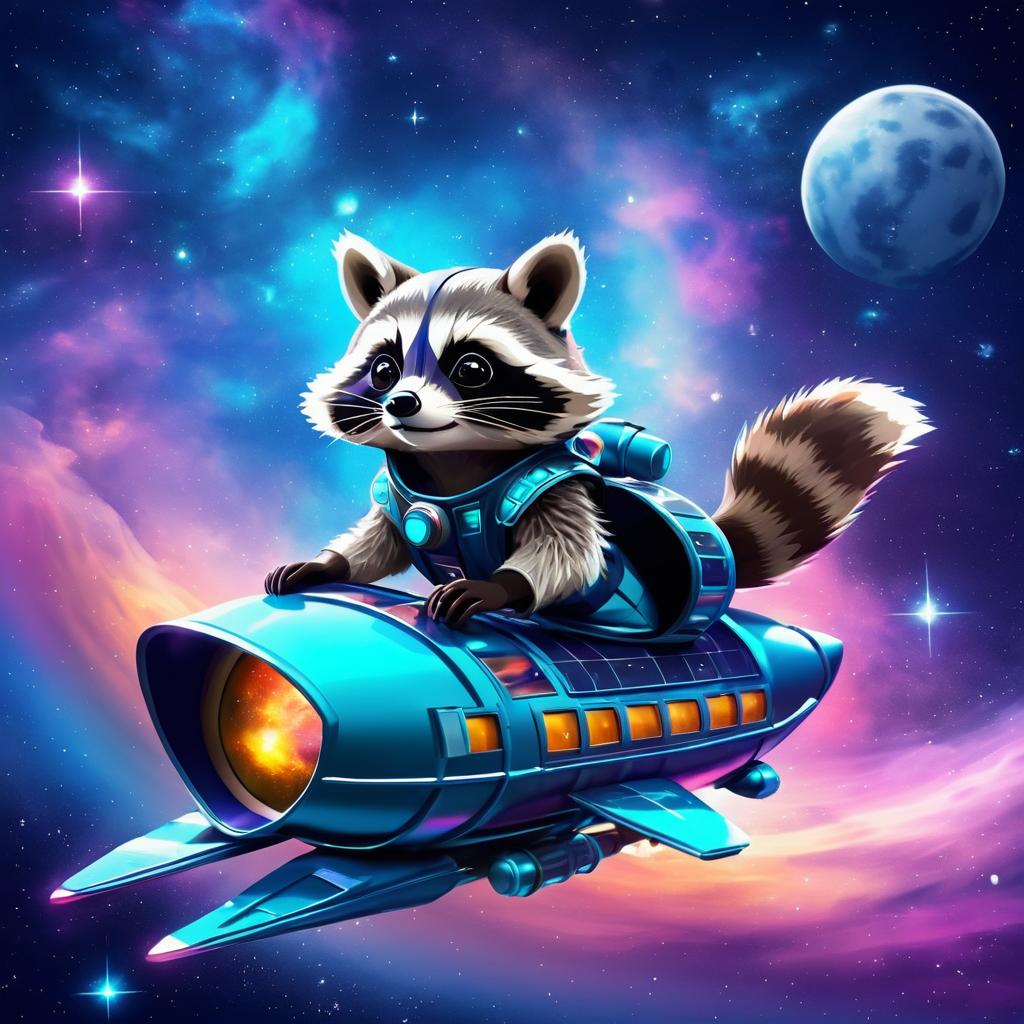 Whimsical Raccoon Adventure in Space