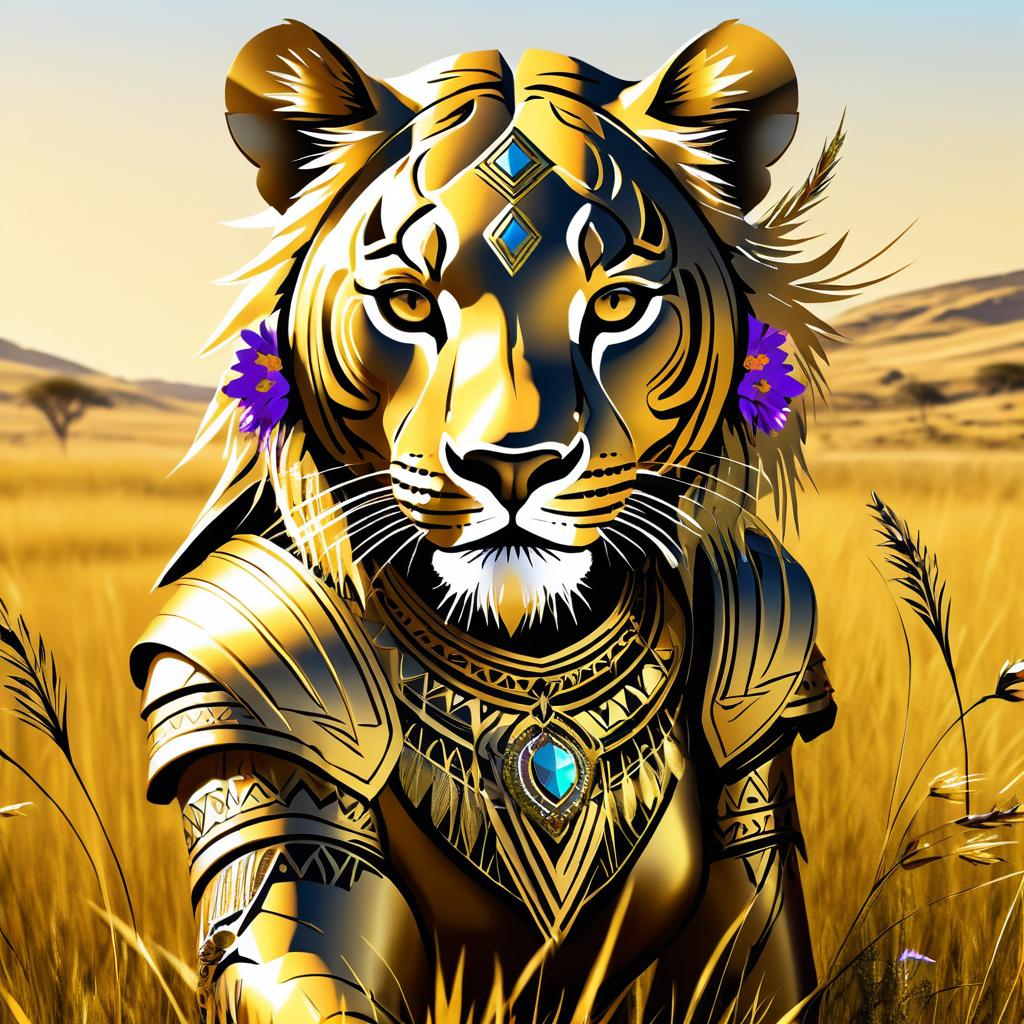 Fierce Lioness in Metallic Armor Art