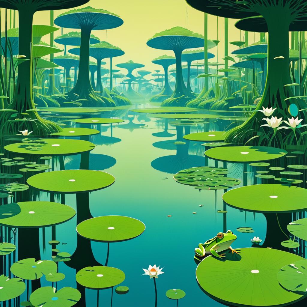 Surreal Gouache Illustration of Mystical Marshlands