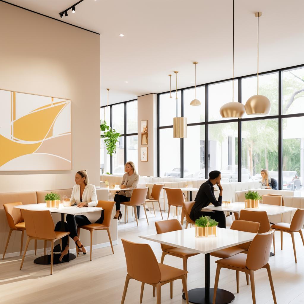 Chic Café Interior with Modern Art