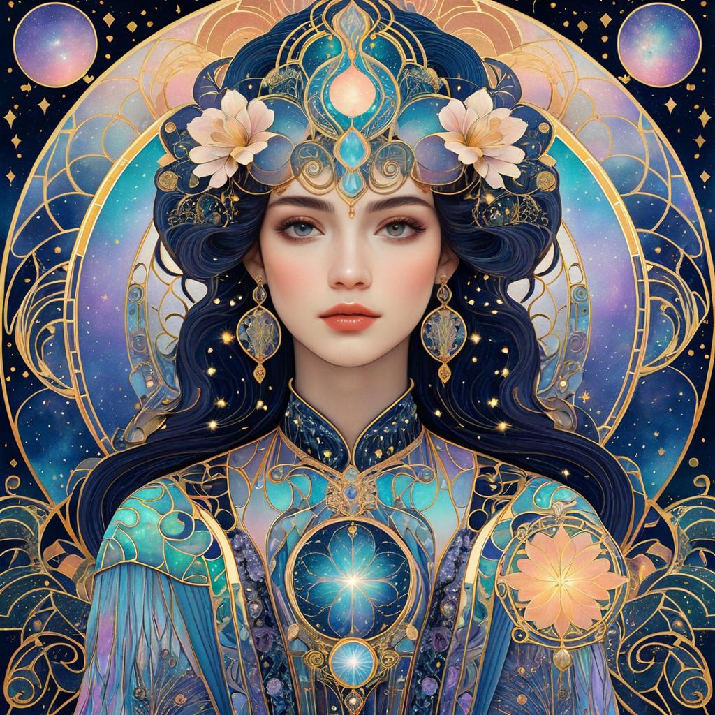 Cosmic Art Nouveau with Pastel Elegance