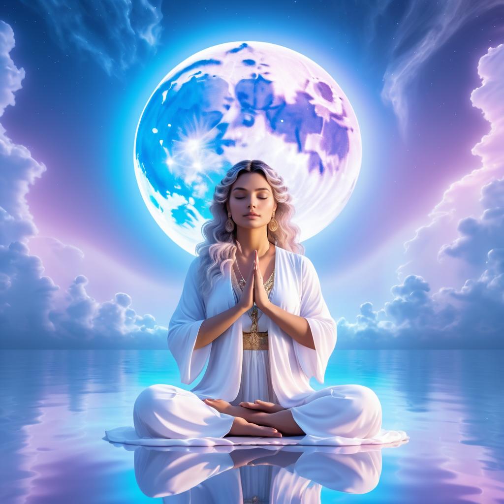 Meditating Woman Under a Full Moon