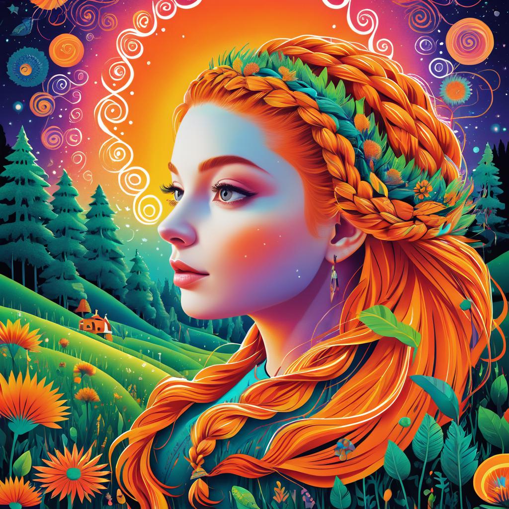 Psychedelic Poster of Woman and Hedgehog