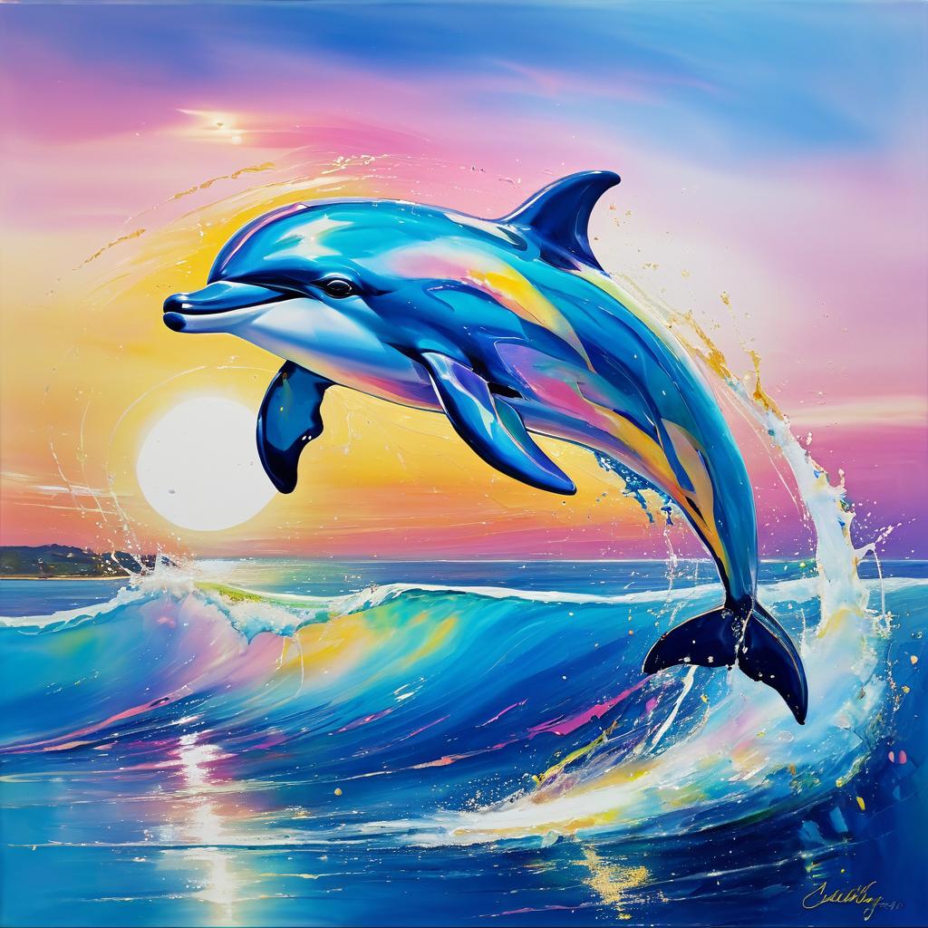 Playful Dolphin at Sunset in Acrylic