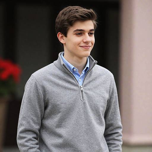 Young Man in Gray Sweater Smiling