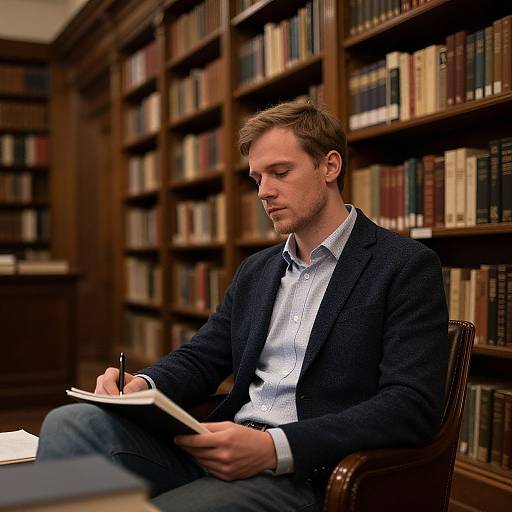 Fit European Man in Ivy League Library