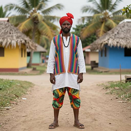 Vibrant Caribbean Costume in Tropical Village