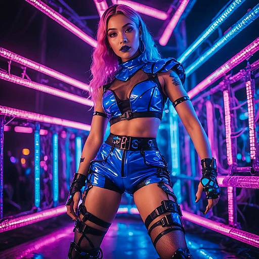 Cyberpunk Woman in Neon Rave Outfit