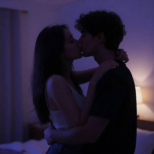 Intimate Silhouetted Embrace in Colorful Light