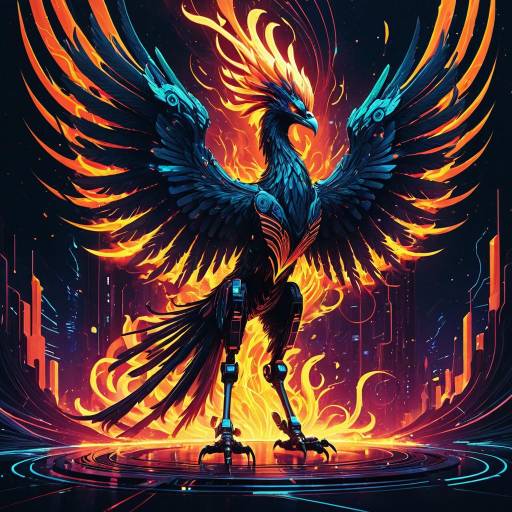 Cybernetic Phoenix in Neon Flames