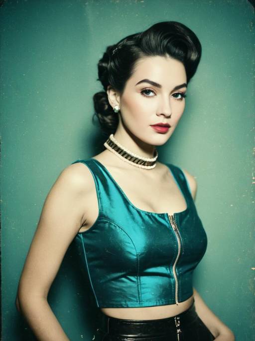 Woman in Glossy PVC Crop Top and Braided Hairstyle