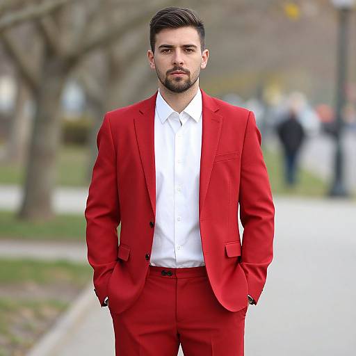 Man in Red Formal Suit Outdoors