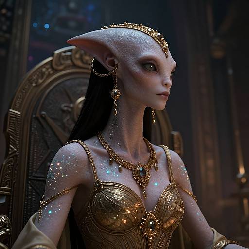 Regal Alien Queen in Cosmic Throne