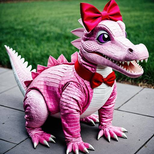 Pink Alligator Costume with Red Bow