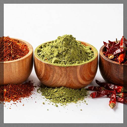 Vibrant Spices in Wooden Bowls