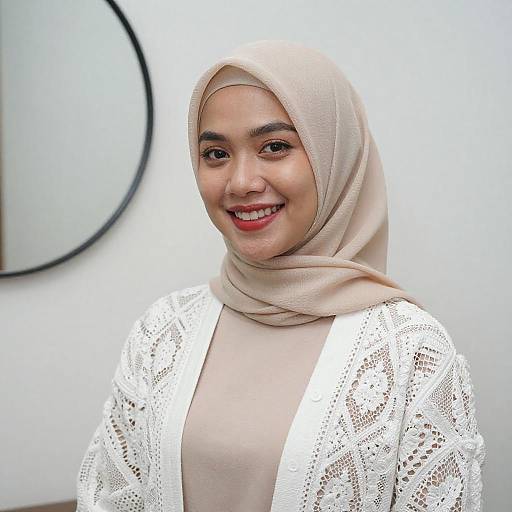 Smiling Asian Woman in Beige Hijab