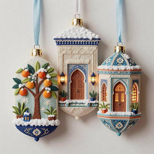 Volumetric Moroccan Snow Kasbah Diorama Ornaments