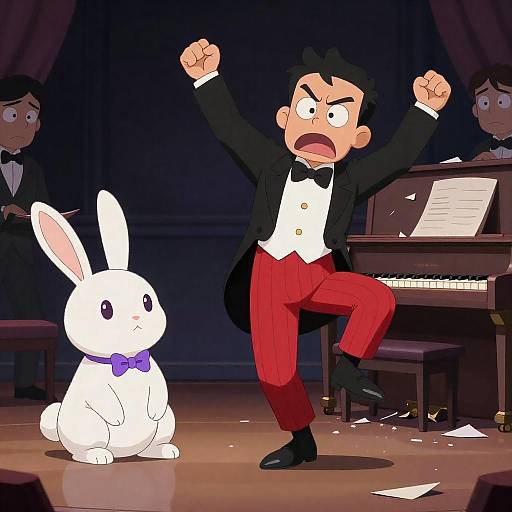 Energetic Performer on a Shattered Piano