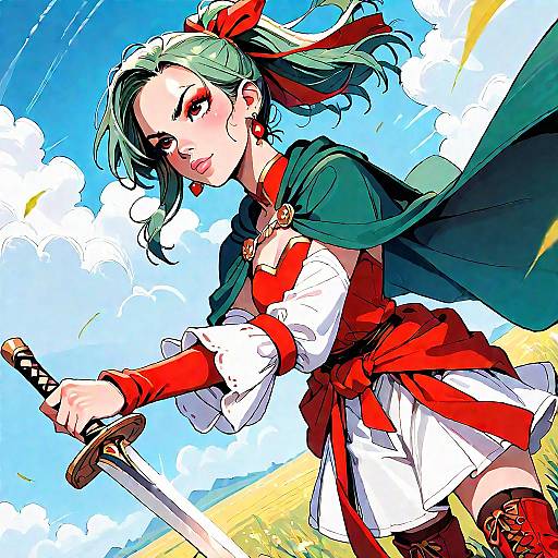 Determined Green-Haired Anime Warrior