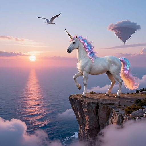 Surreal Unicorn Over Ethereal Ocean