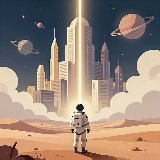 Astronaut Gazing at Futuristic Cityscape