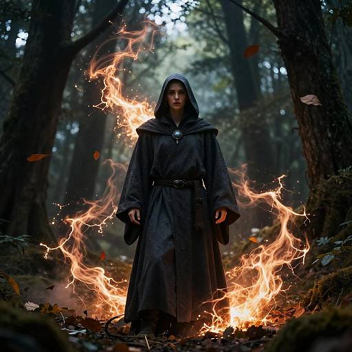 Realistic Sorcerer in Mystical Forest