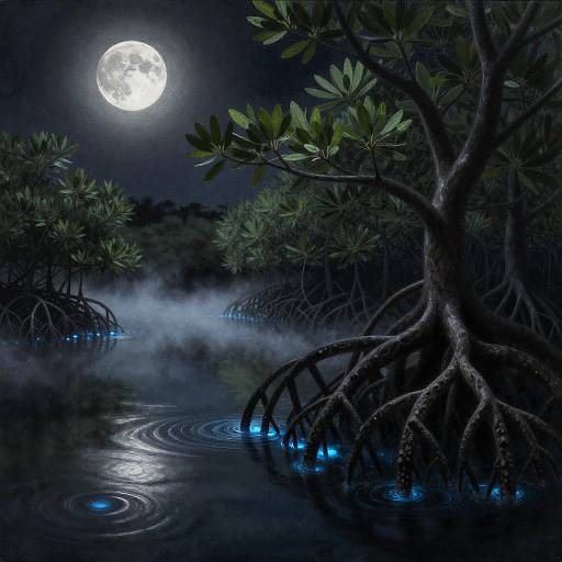 Moonlit Mangrove Swamp Charcoal Art