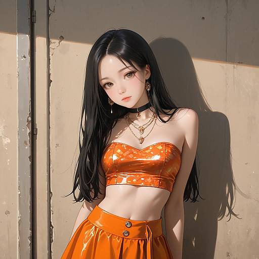 Stylish K-Pop Girl in Orange Skirt