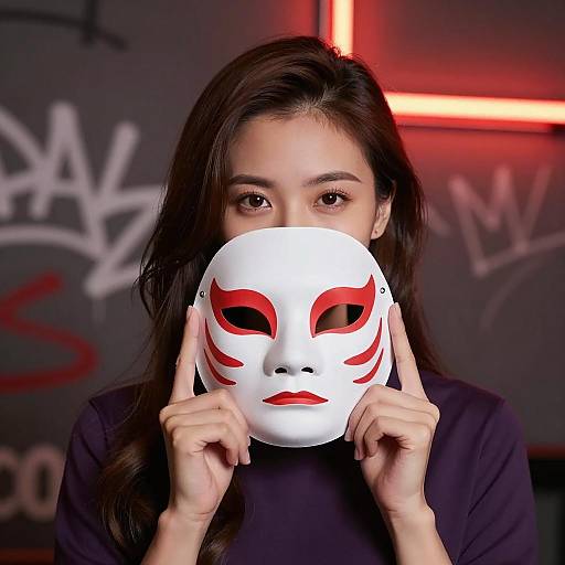 Mysterious Asian Woman with Mask