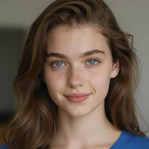 Young woman with blue eyes and brown wavy hair