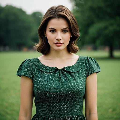 Elegant Woman in Green Dress Outdoors