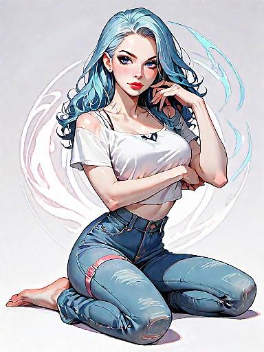 Stylish Woman with Blue Hair in Casual Outfit