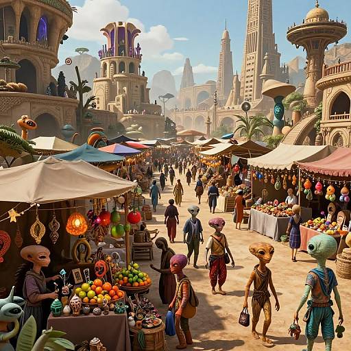 Vibrant Alien Marketplace Scene