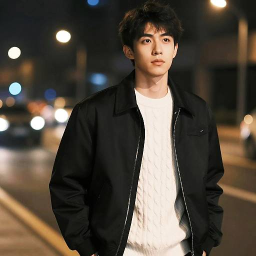 Confident Young Man in Urban Nightscape
