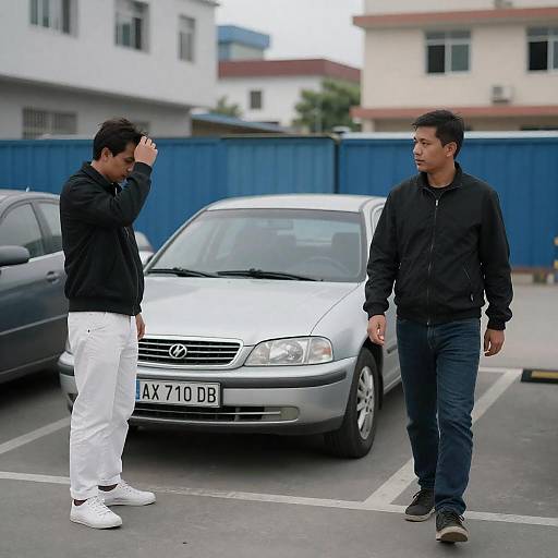 Two Men in an Urban Parking Lot