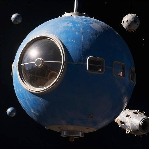 Blue Spherical Spaceship in Space