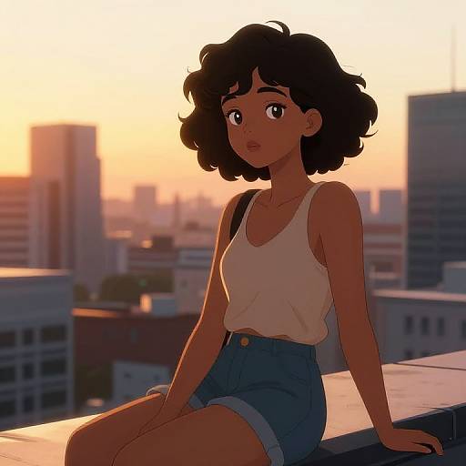 Anime Brown-Skinned Girl on Rooftop