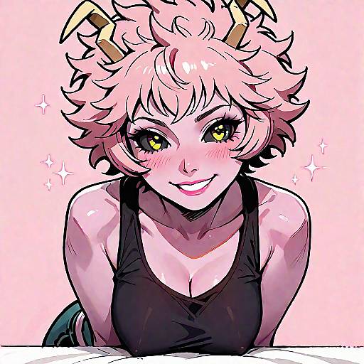 Anime Style Pink-Haired Girl with Horns