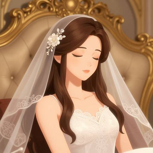 Anime Bride in Serene Gothic Setting