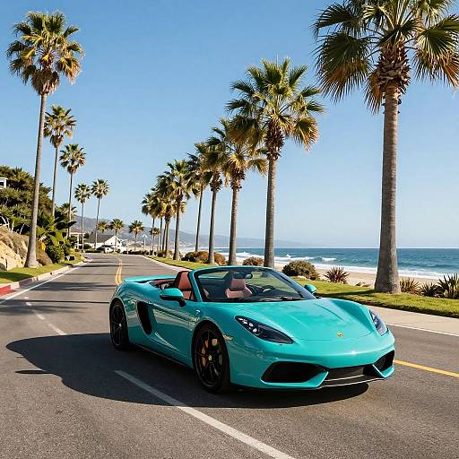 Turquoise Convertible on Coastal Road