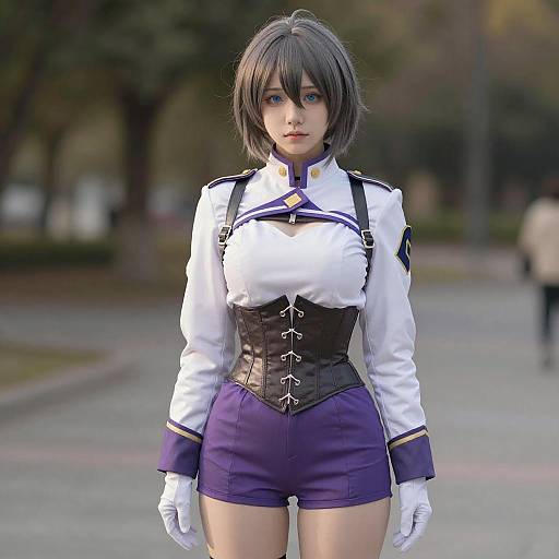 Lifestyle costume photo of Mujina. Cosplay clothes